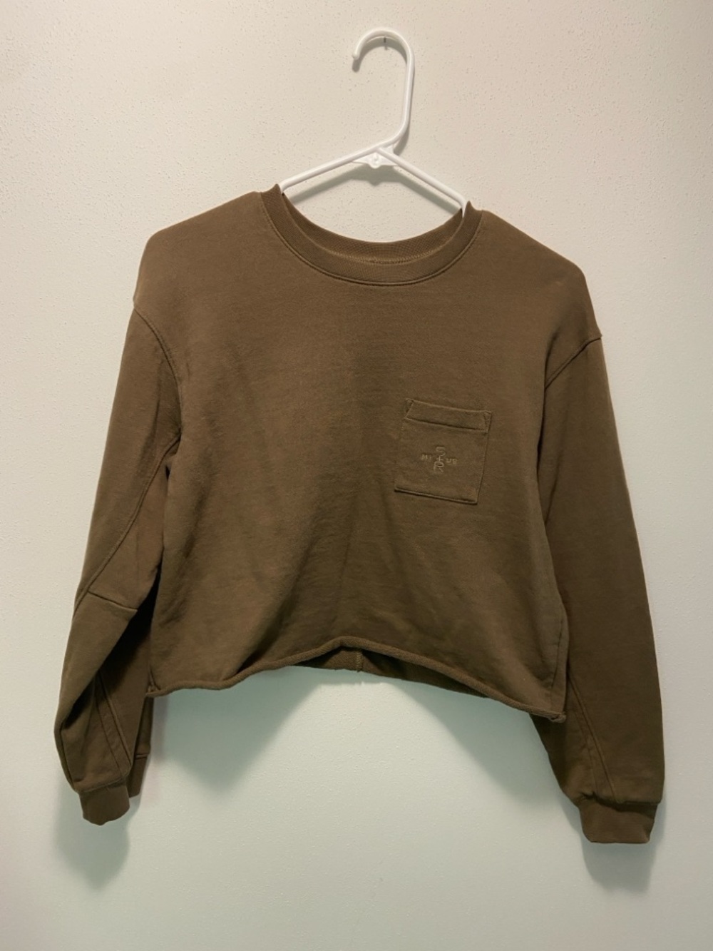 Smith + Rogue Cropped Pocket Crewneck Sweatshirt - Brown